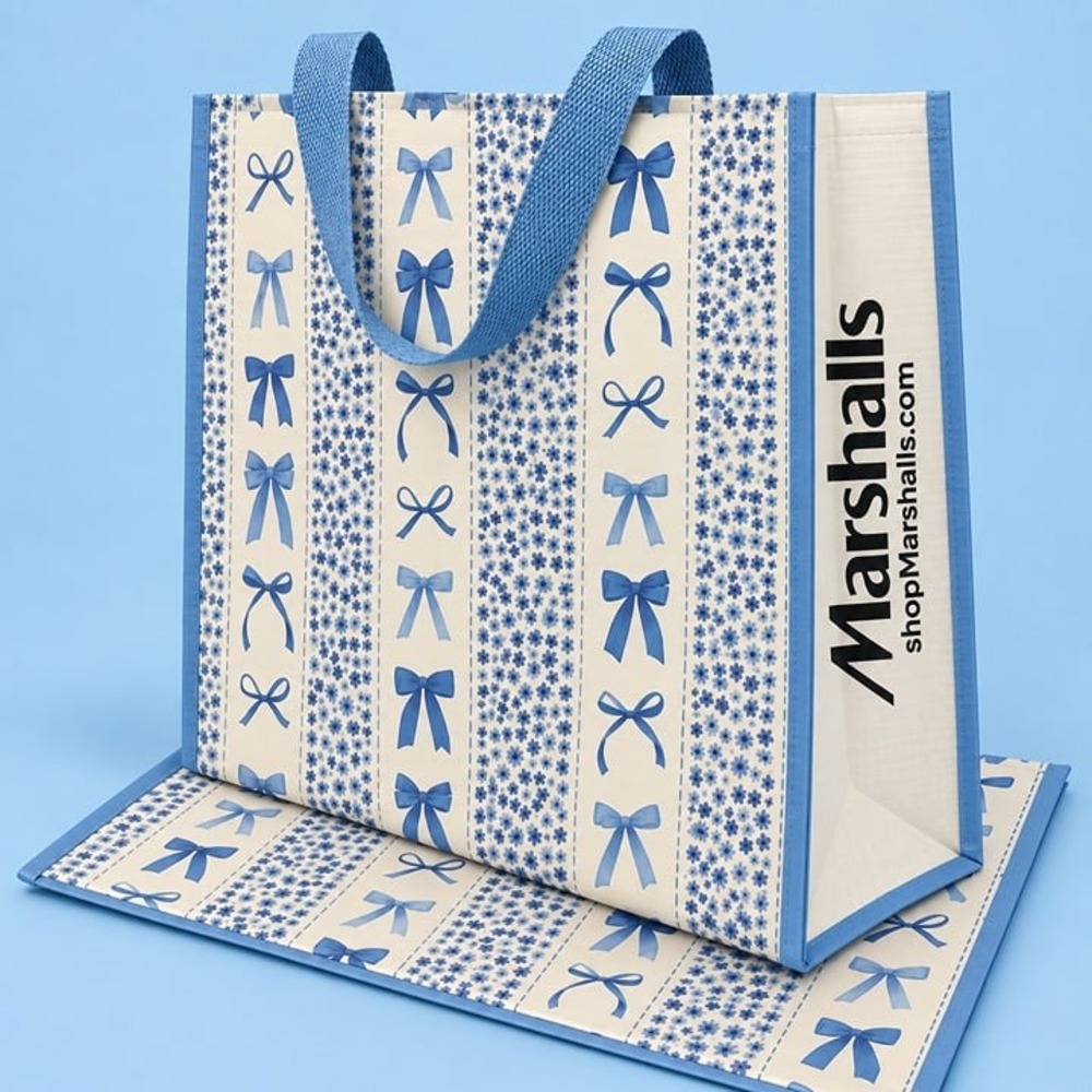 Set Of 2 Coquette Blue Bows Reusable Tote Bags Marshalls Ecofriendly Viral NWT
